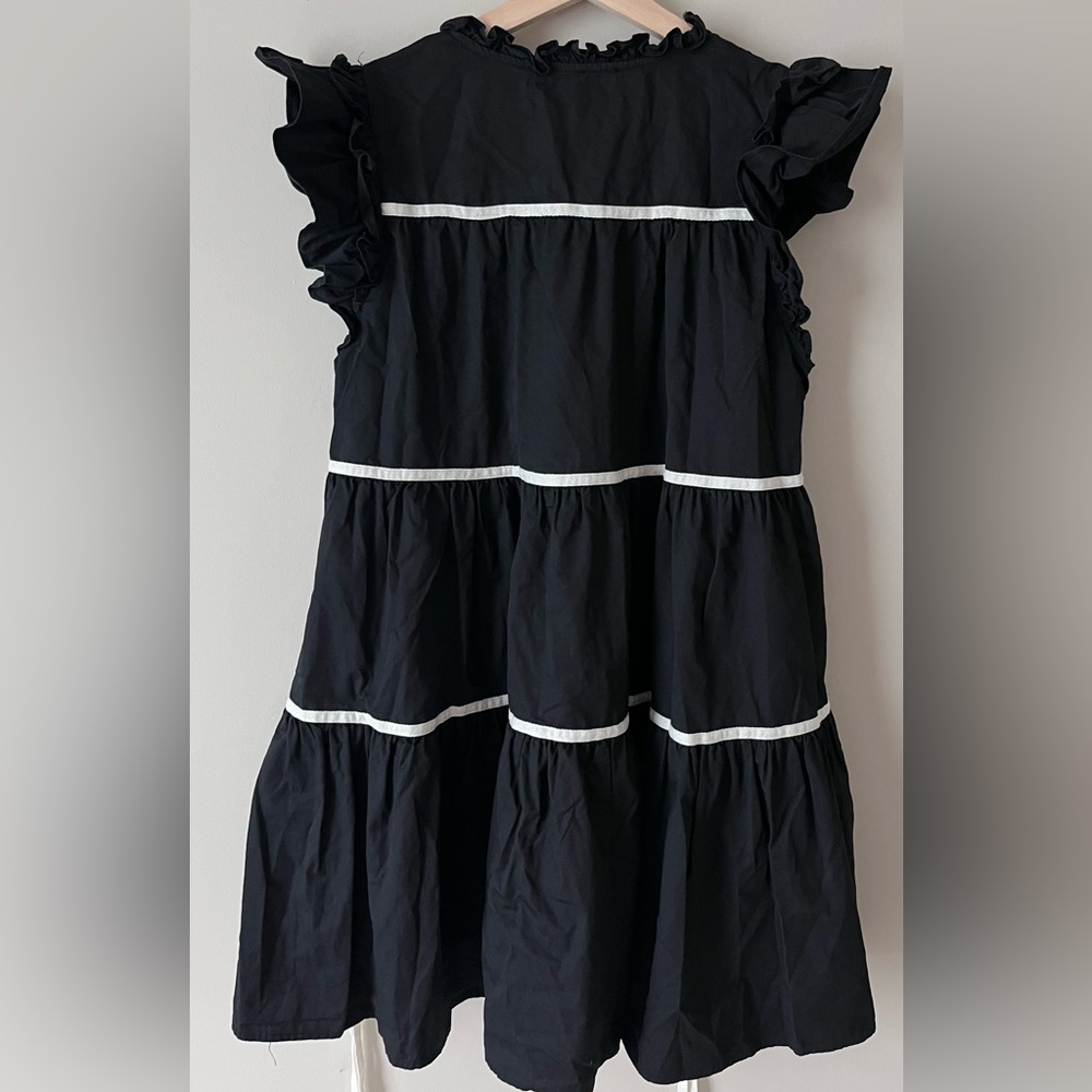 Black Ruffle Tiered Sundress with White Trim - Picture 5 of 6